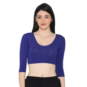 Women's 3/4 Length Cotton Stretchable Readymade Plain Blouse - Ink Blue