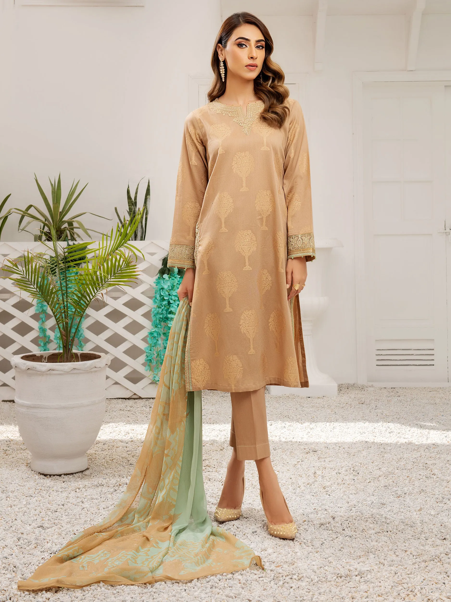 2 Piece Jacquard Suit-Embroidered (Unstitched)