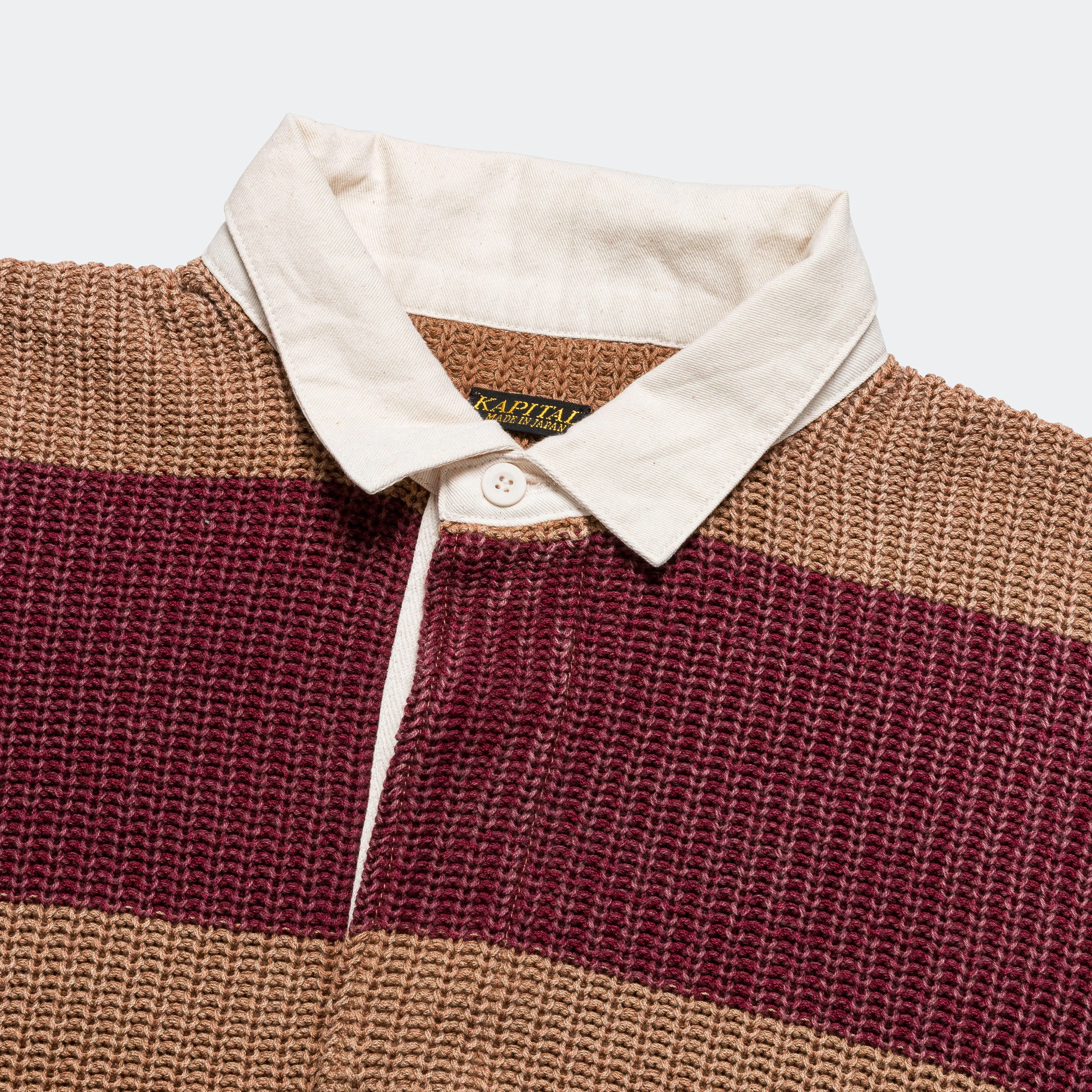 5G Cotton Knit RUGGER Shirt - Brown/Burgundy