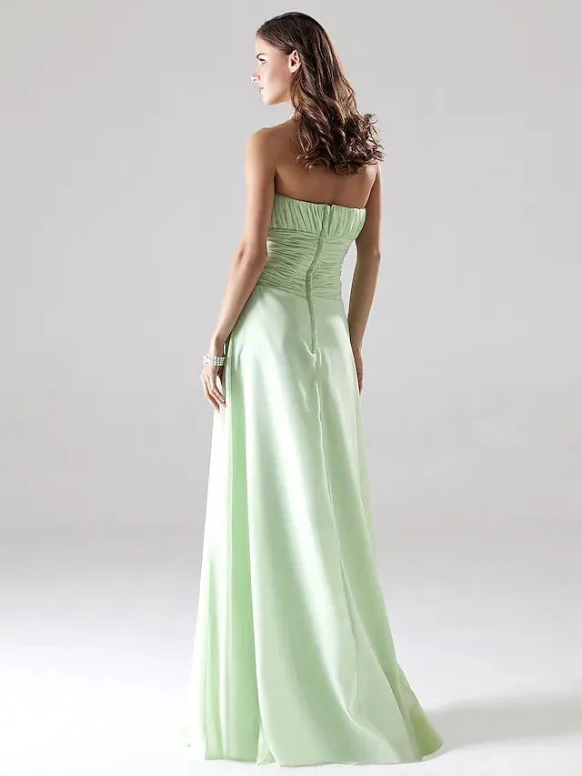 A-Line Bridesmaid Dress Strapless Sleeveless  Elegant  Floor  Length Chiffon with  Ruched   Draping