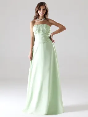 A-Line Bridesmaid Dress Strapless Sleeveless  Elegant  Floor  Length Chiffon with  Ruched   Draping