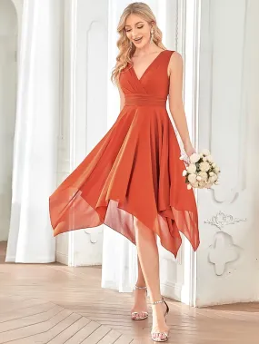 A-Line Bridesmaid Dress V Neck Sleeveless Elegant Short / Mini Chiffon with Pleats / Tier / Solid Color