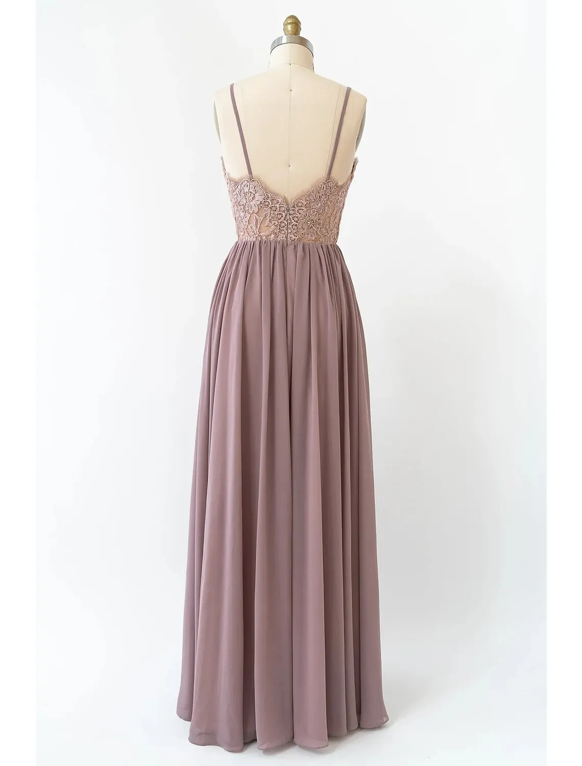 A-Line Bridesmaid Dress V Neck Sleeveless Open Back Floor Length Chiffon with Pleats