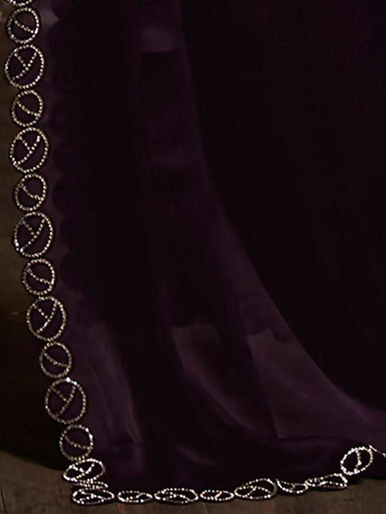 Aafreen Partywear Designer Purple Satin Chiffon Fancy Saree