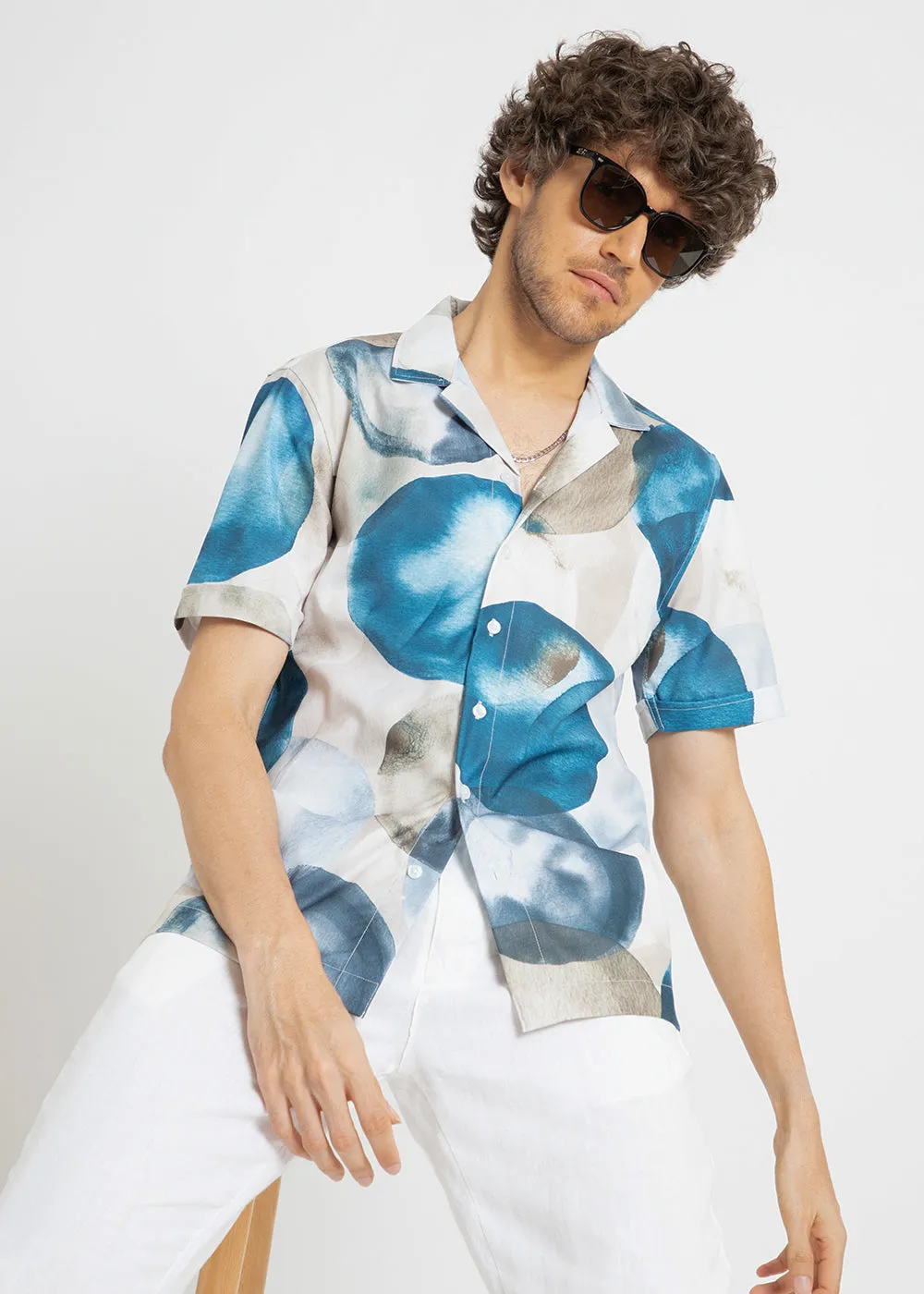 Abstract Blue Half Sleeve Shirt