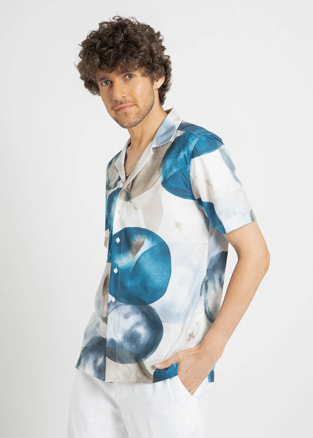 Abstract Blue Half Sleeve Shirt