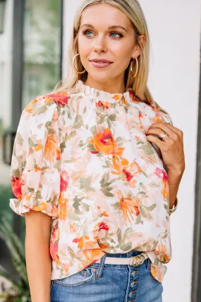 According To Me Peach Orange Floral Blouse