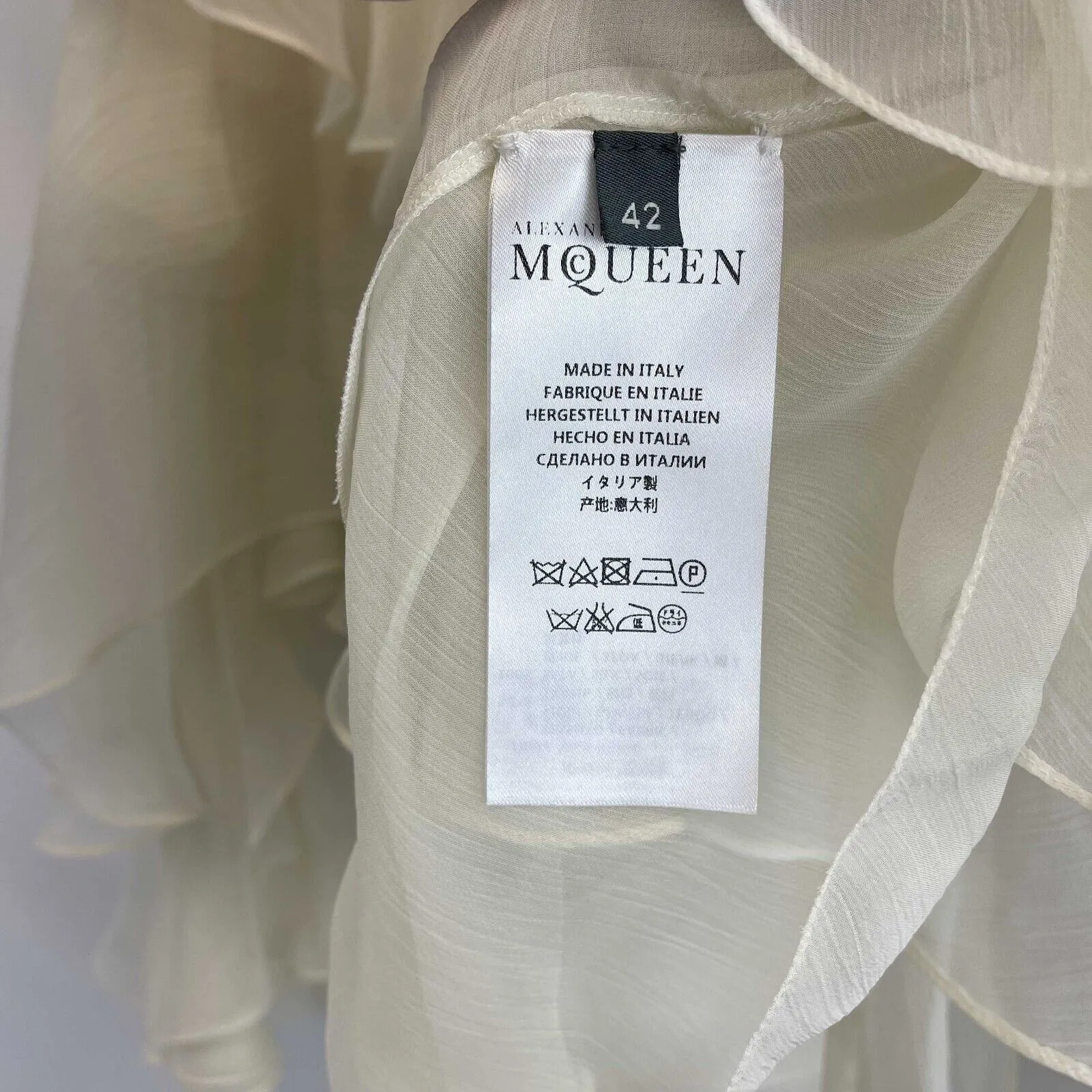 Alexander McQueen Layered Ruffled Blouse Ivory Cream 42 US 8 Excellent