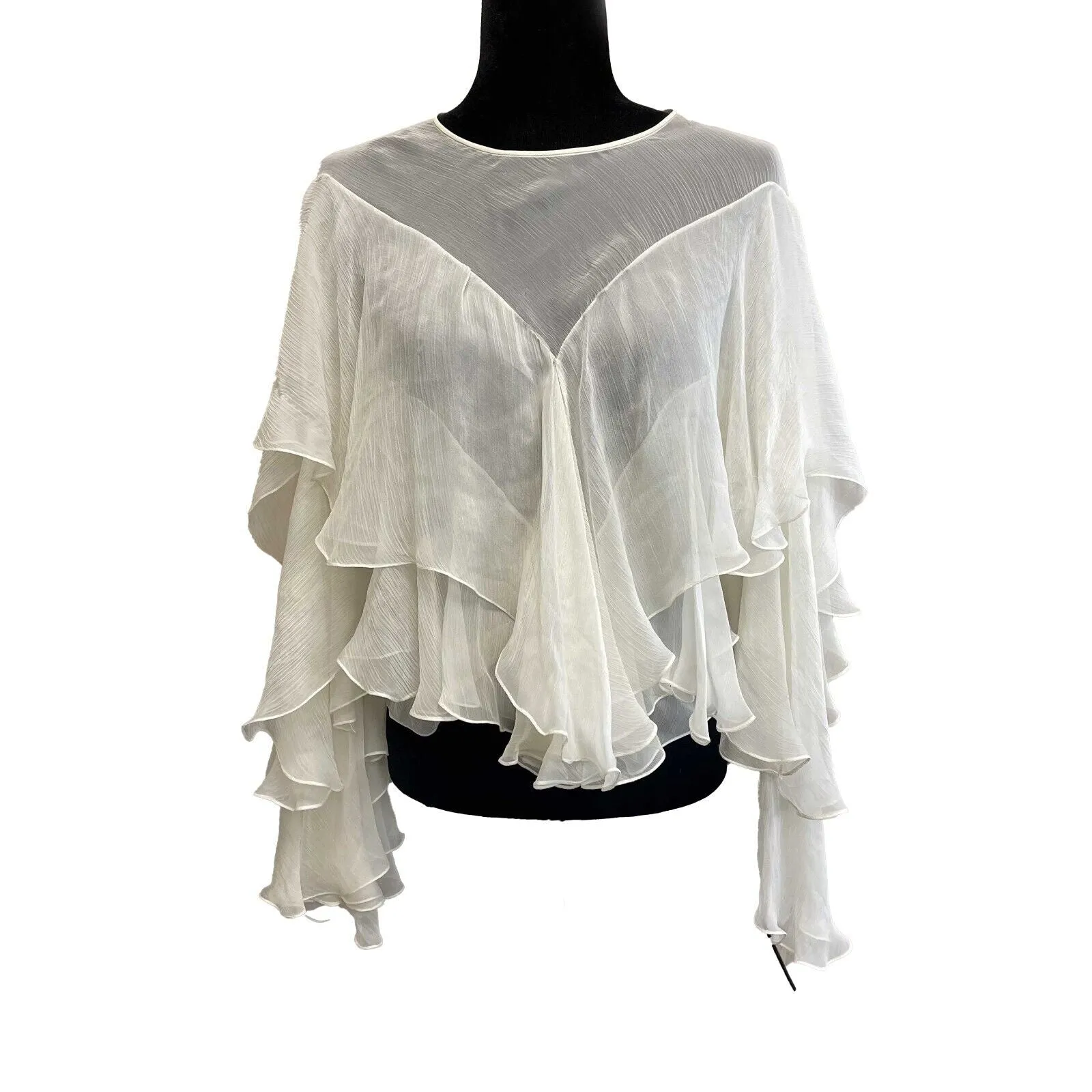 Alexander McQueen Layered Ruffled Blouse Ivory Cream 42 US 8 Excellent