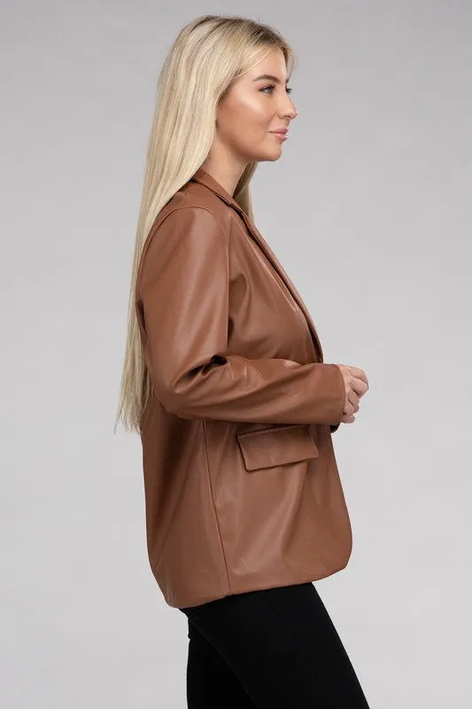 Ambiance Apparel Sleek Pu Leather Blazer