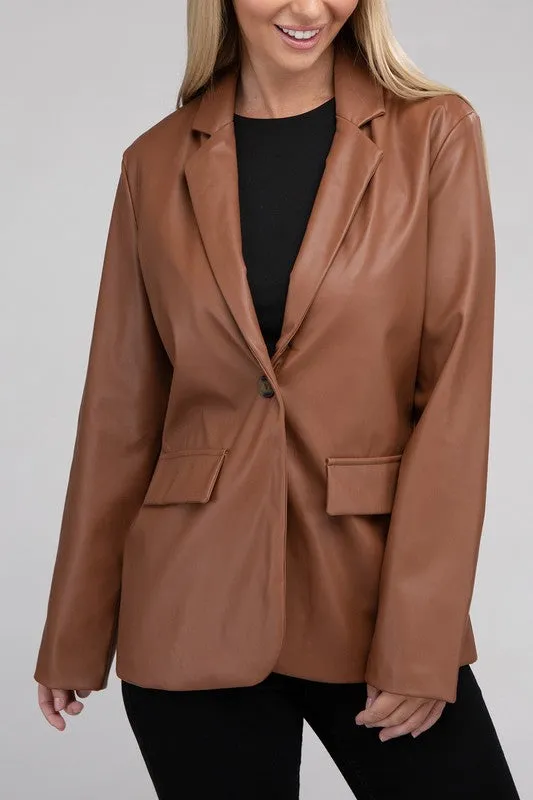 Ambiance Apparel Sleek Pu Leather Blazer