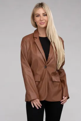 Ambiance Apparel Sleek Pu Leather Blazer