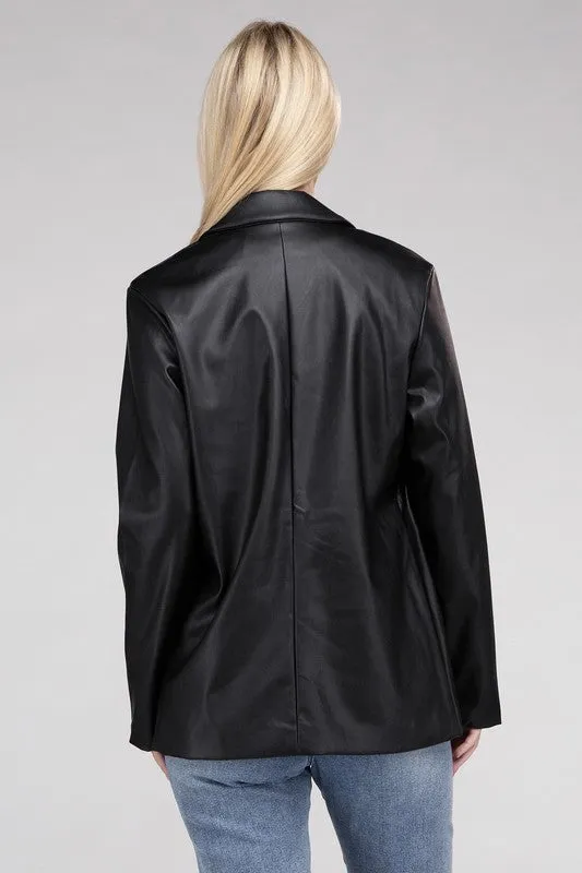 Ambiance Apparel Sleek Pu Leather Blazer