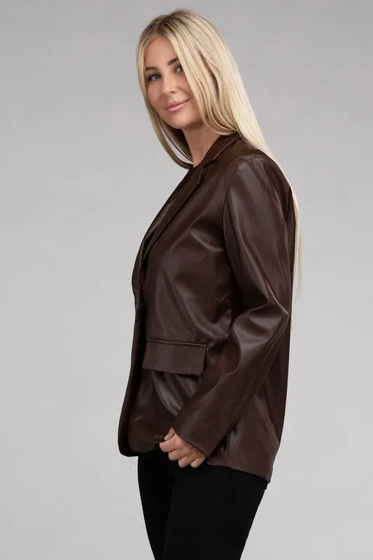 Ambiance Apparel Sleek Pu Leather Blazer