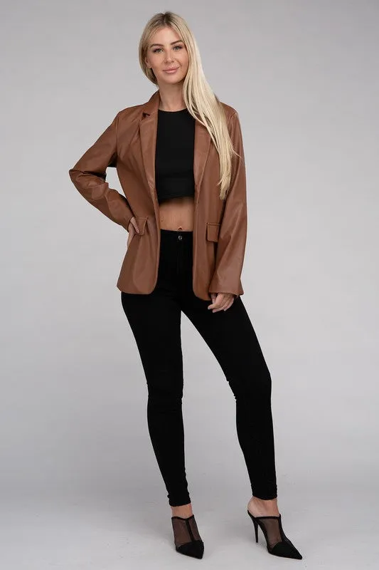 Ambiance Apparel Sleek Pu Leather Blazer