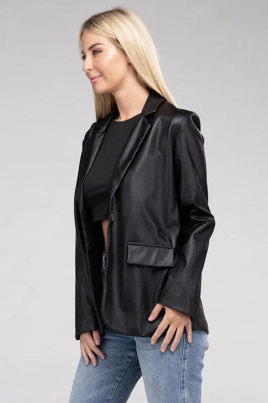 Ambiance Apparel Sleek Pu Leather Blazer