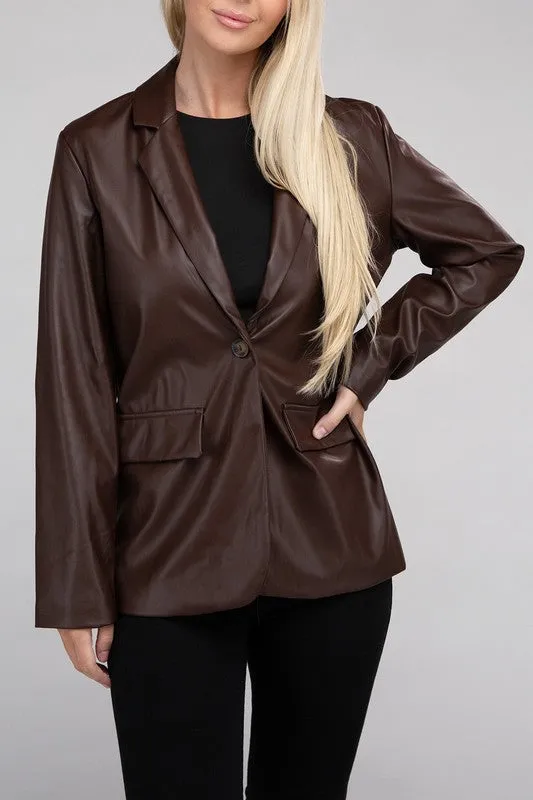 Ambiance Apparel Sleek Pu Leather Blazer