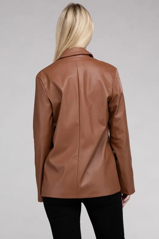 Ambiance Apparel Sleek Pu Leather Blazer