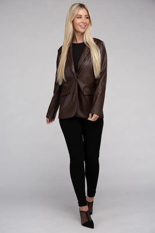 Ambiance Apparel Sleek Pu Leather Blazer