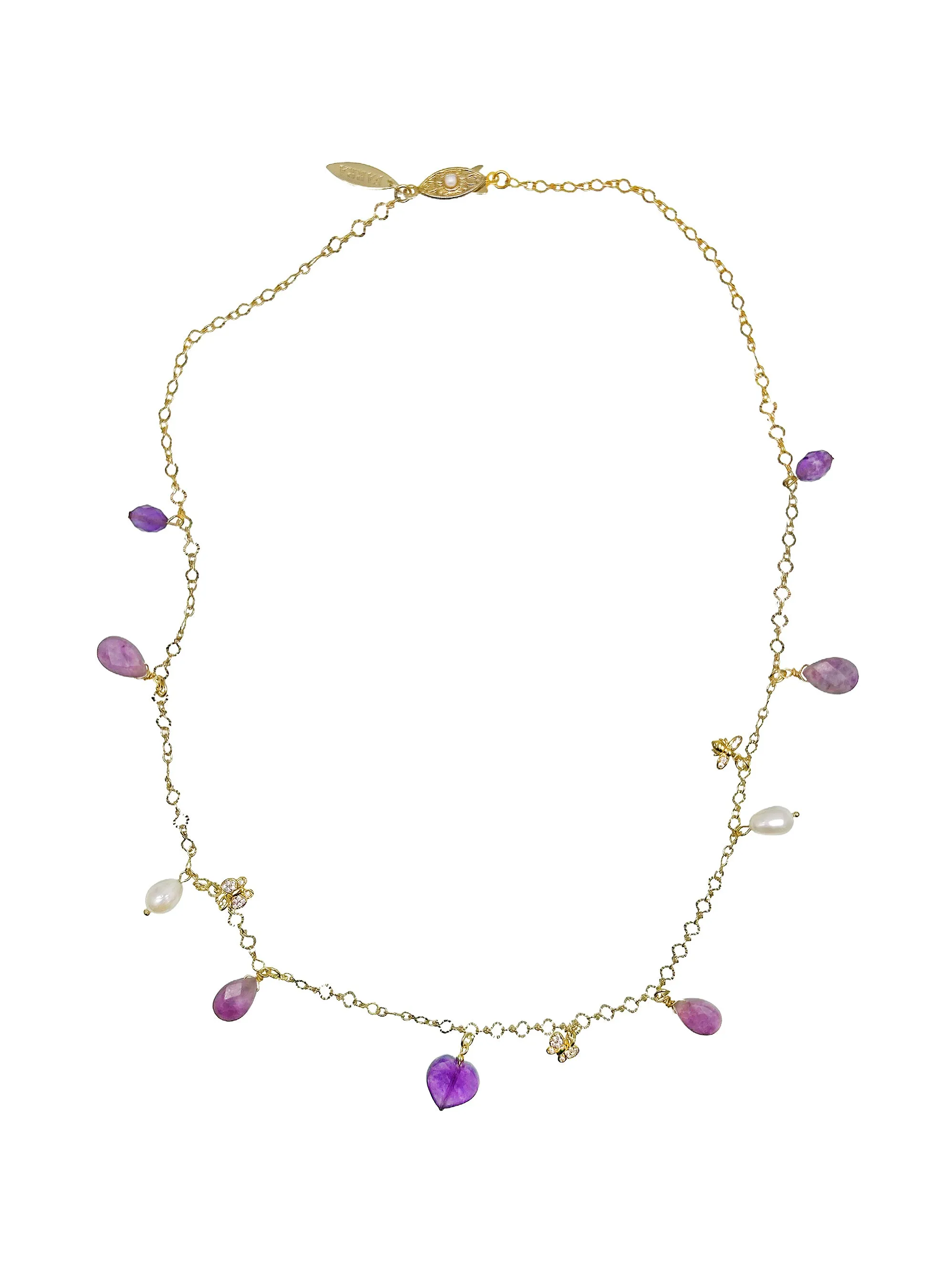 Amethyst and Freshwater Pearl Delicate Charm Necklace LN016