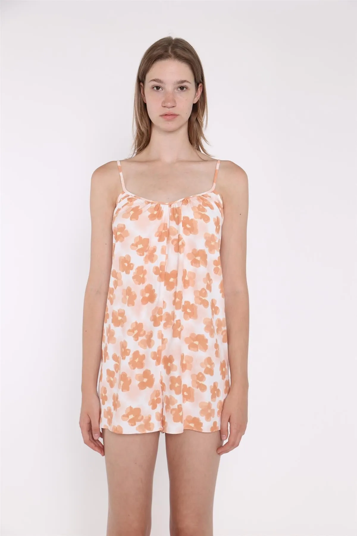 Apricot Blurred-Flower Strappy Loose-Fit-Playsuit