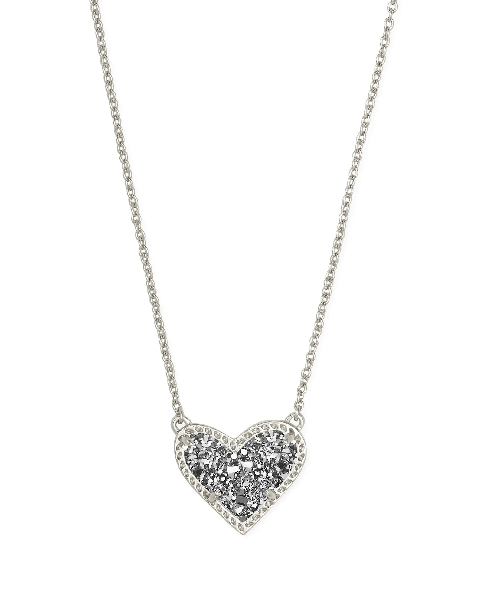 Ari Heart Short Pendant in Rhodium Platinum Drusy