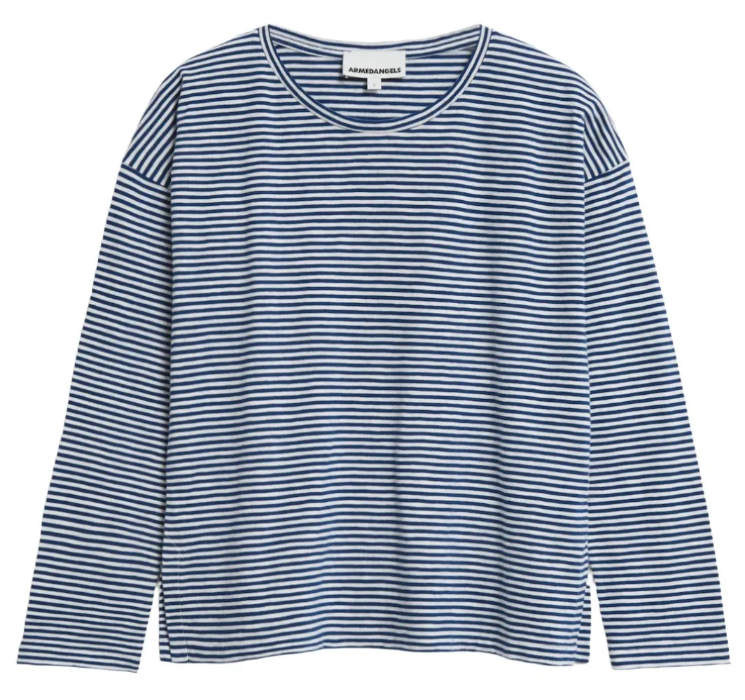 ARMEDANGELS Xianaa lovely stripes longsleeve tee faded indigo oatmilk women