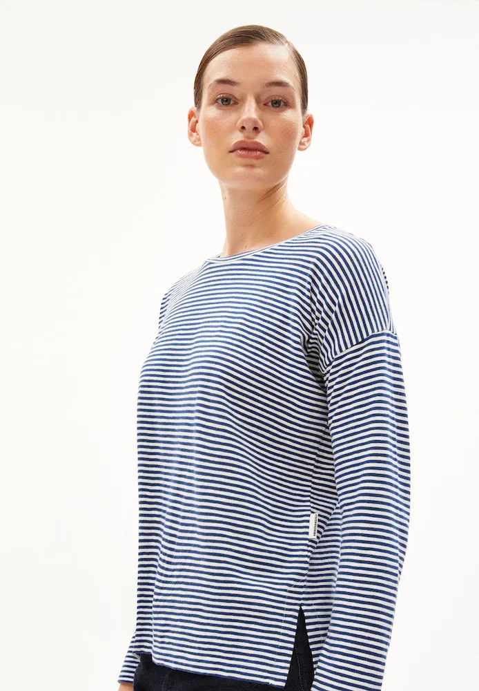 ARMEDANGELS Xianaa lovely stripes longsleeve tee faded indigo oatmilk women