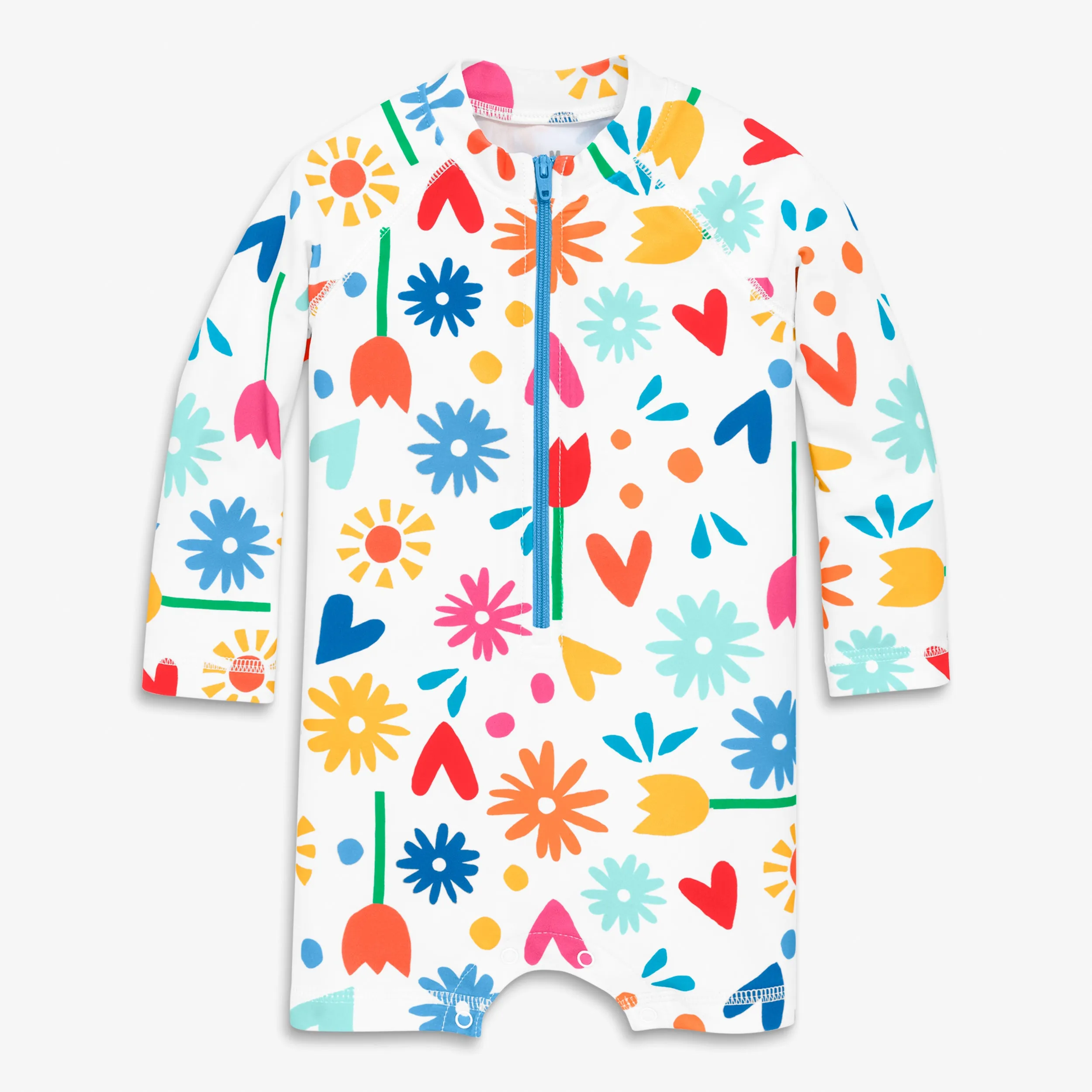 Baby one-piece rash guard in rainbow garden party