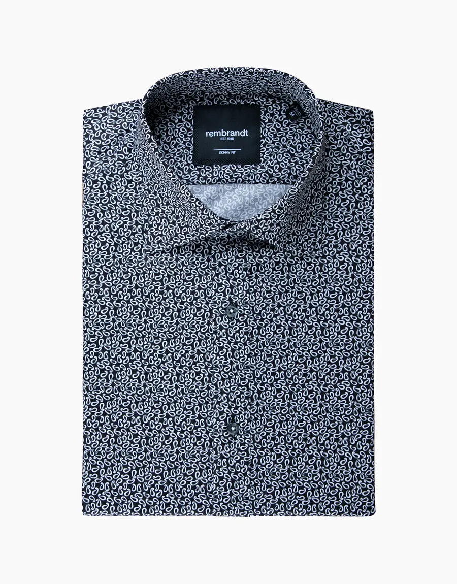 Banks Black & White Micro Paisley Print Shirt