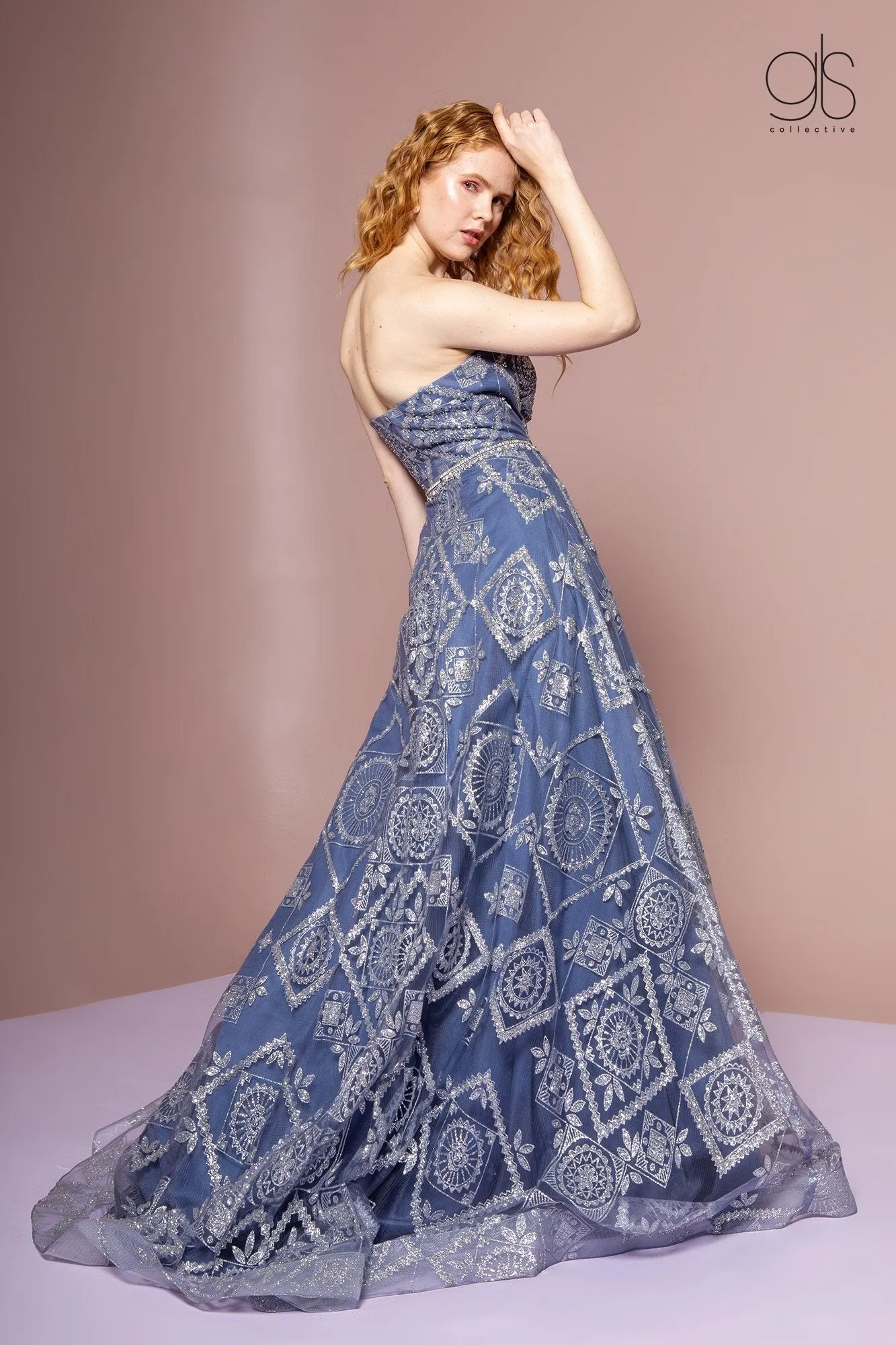 Bead Embellished Long Strapless A-Line Dress by Elizabeth K GL2650