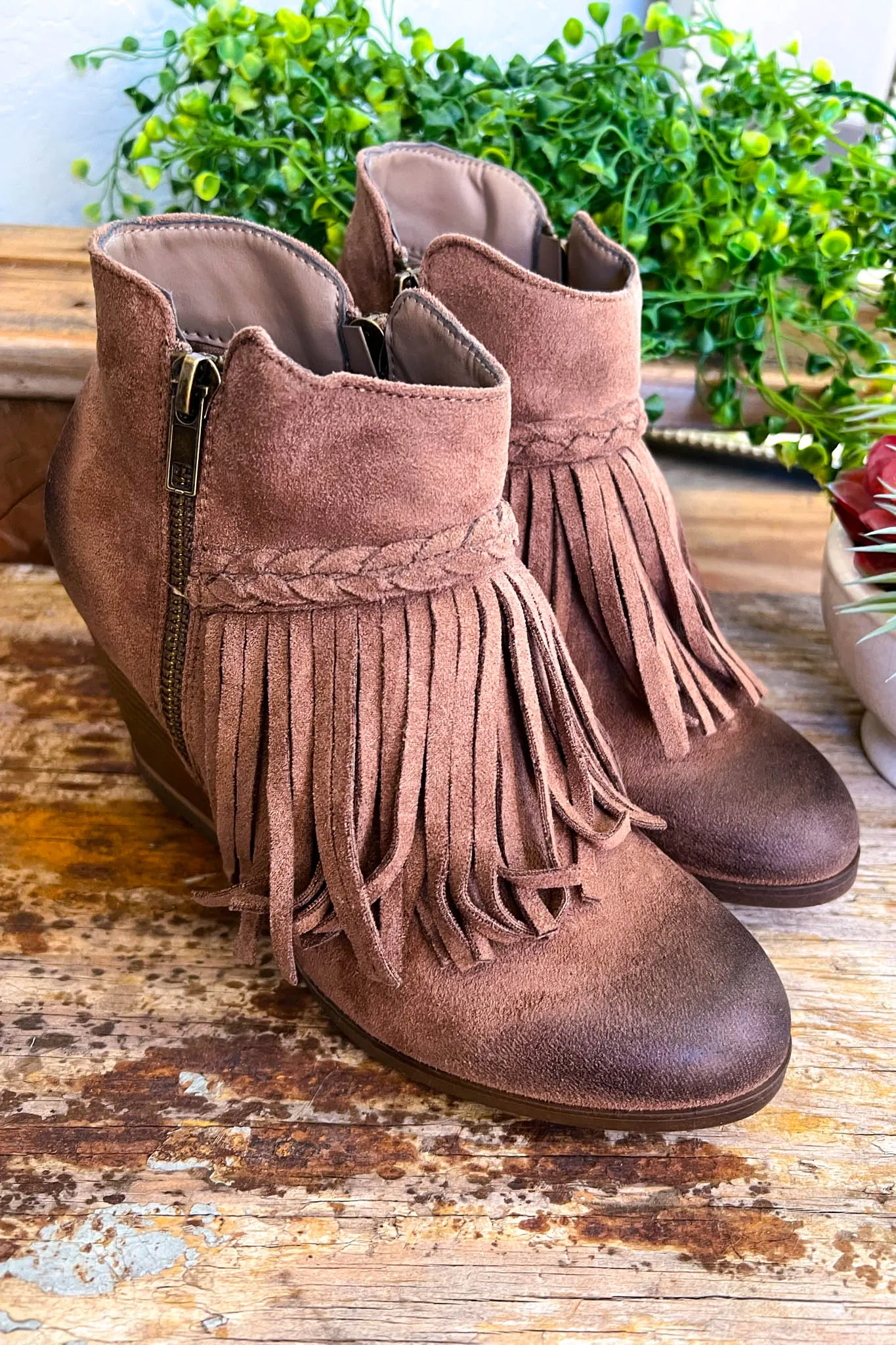 Beautiful Fringe Booties - Taupe