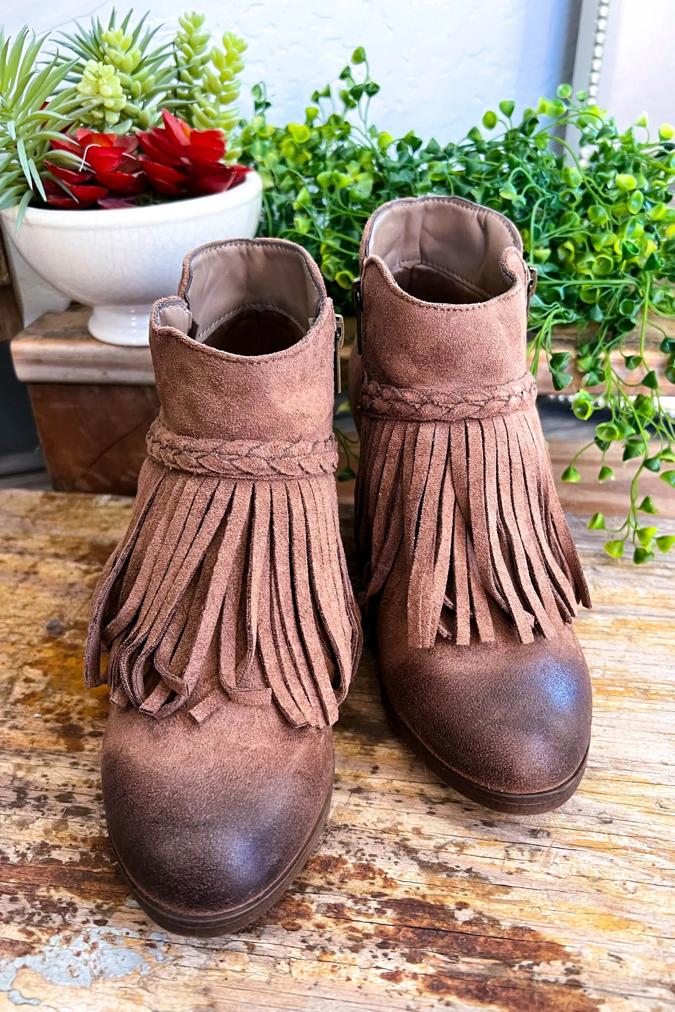 Beautiful Fringe Booties - Taupe