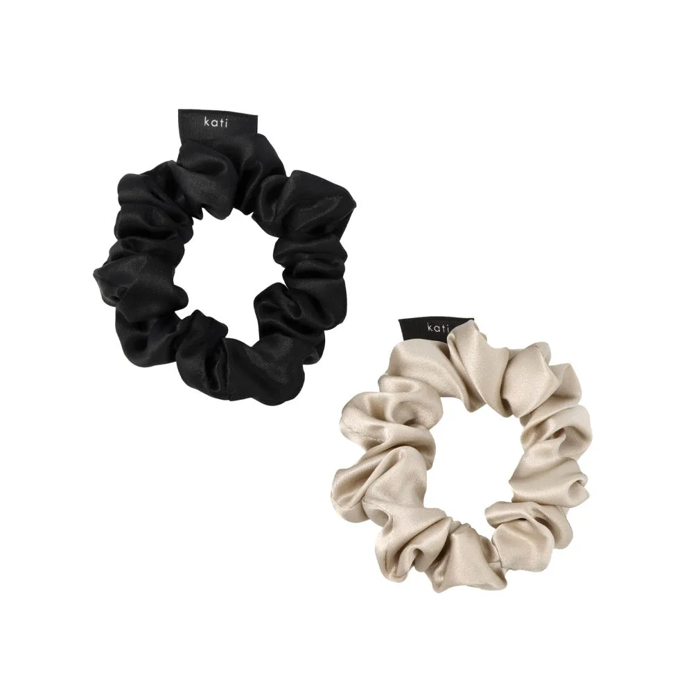 Black and Beige Silk Scrunchie Set