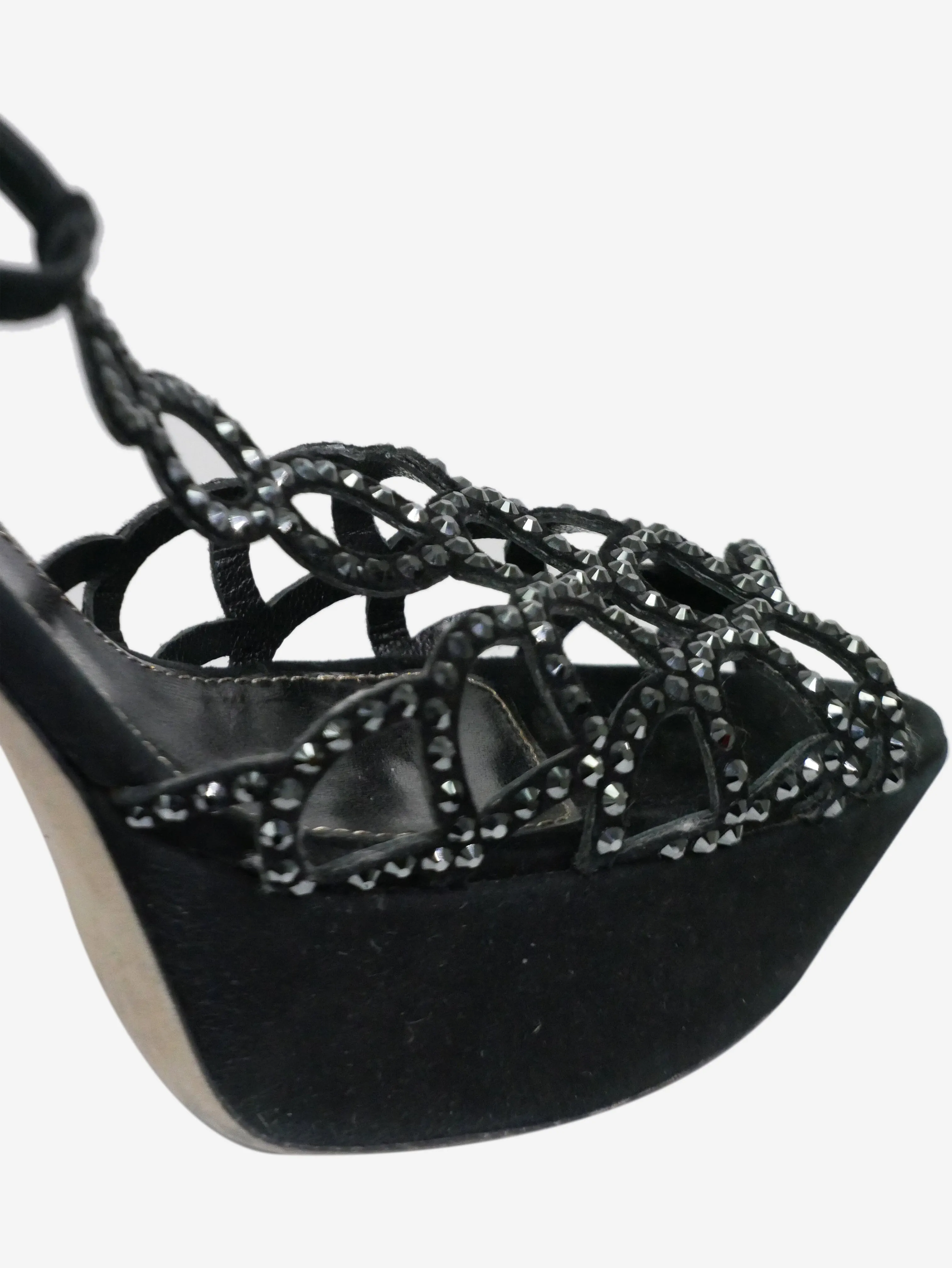 Black bejewelled platform heels - size EU 40