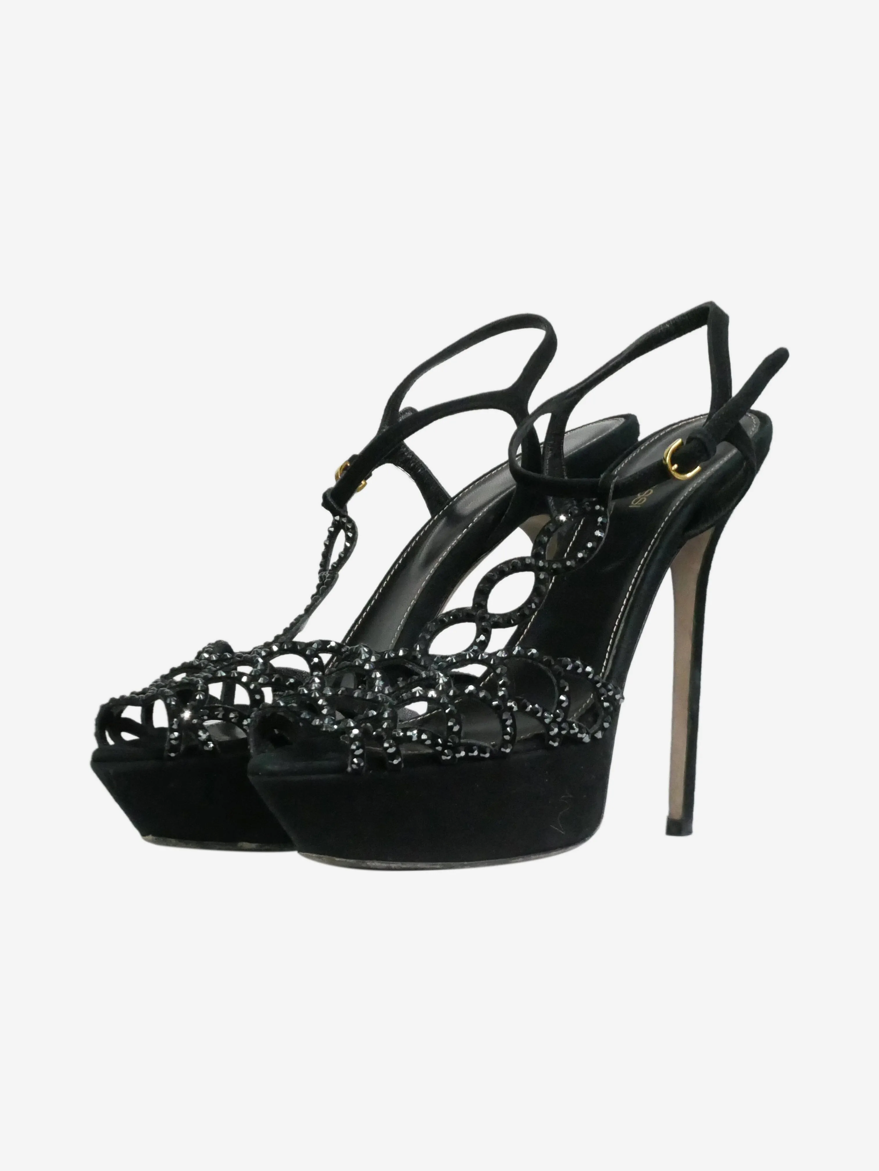 Black bejewelled platform heels - size EU 40