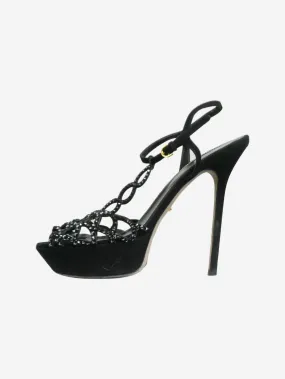 Black bejewelled platform heels - size EU 40