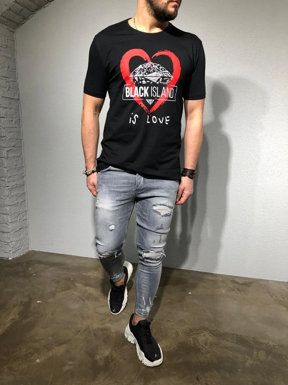 Black Oversize Heart Printed T-Shirt BL171 Streetwear T-Shirts