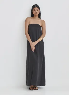 Black Satin Bandeau Maxi Dress- Meggan