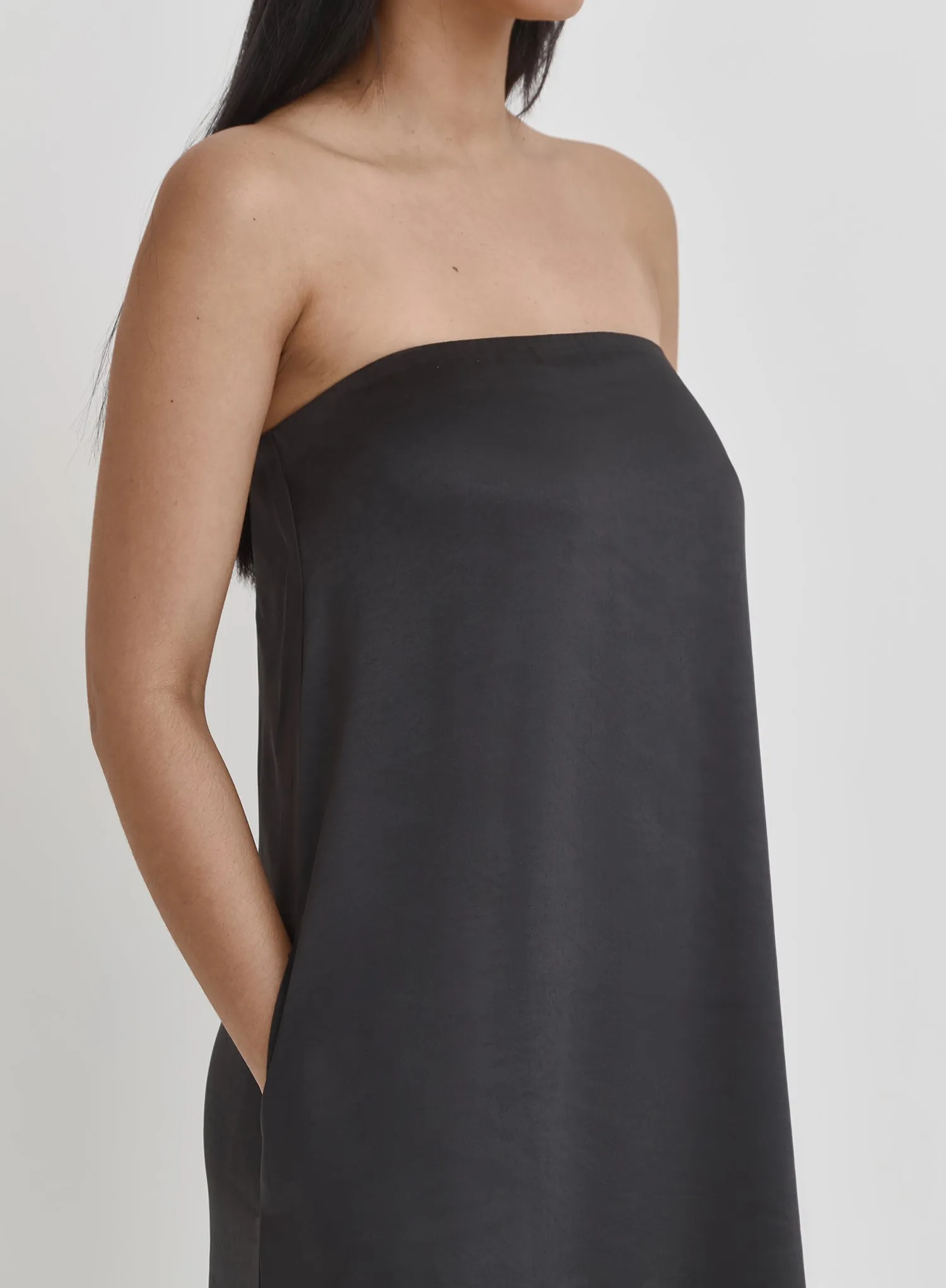 Black Satin Bandeau Maxi Dress- Meggan