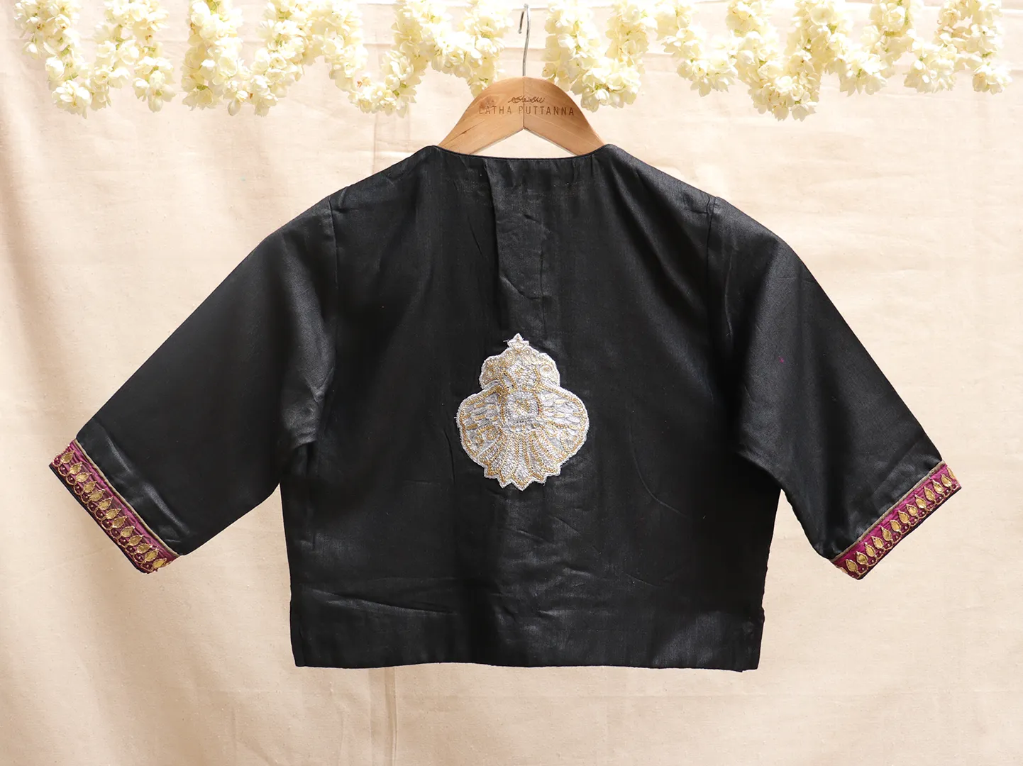 Black, staple tussar, Hand embroidery blouse