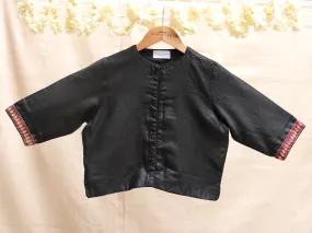 Black, staple tussar, Hand embroidery blouse