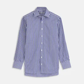 Blue and White Wide Stripe Shirt with T&A Collar and 3-Button Cuffs