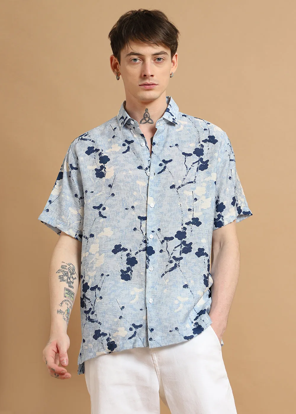 Blue Flora Printed Shirt