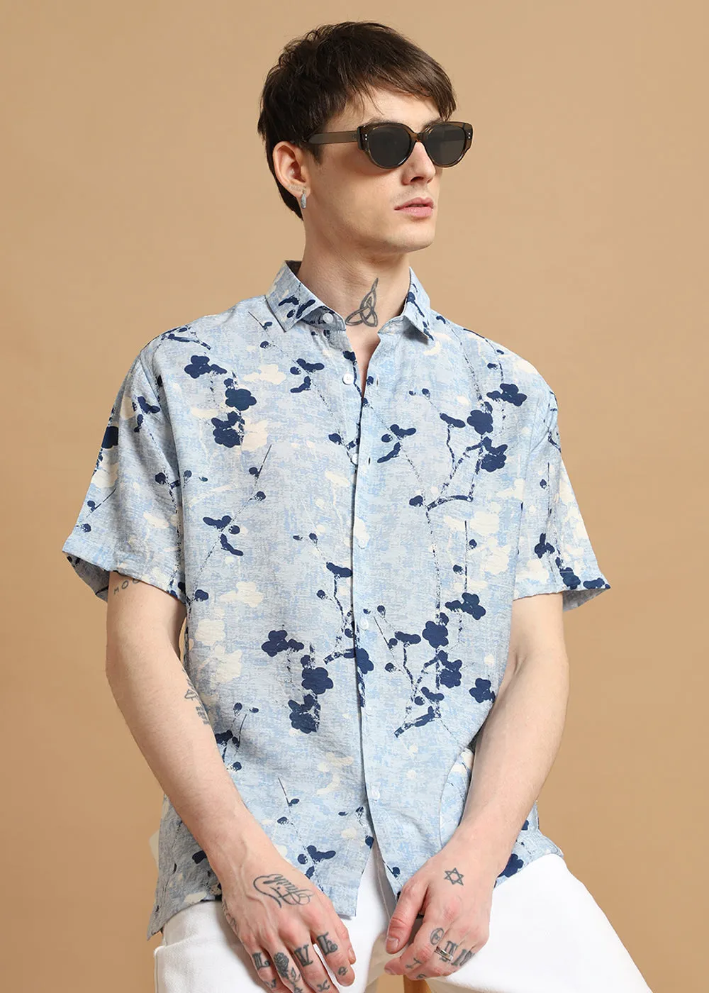 Blue Flora Printed Shirt