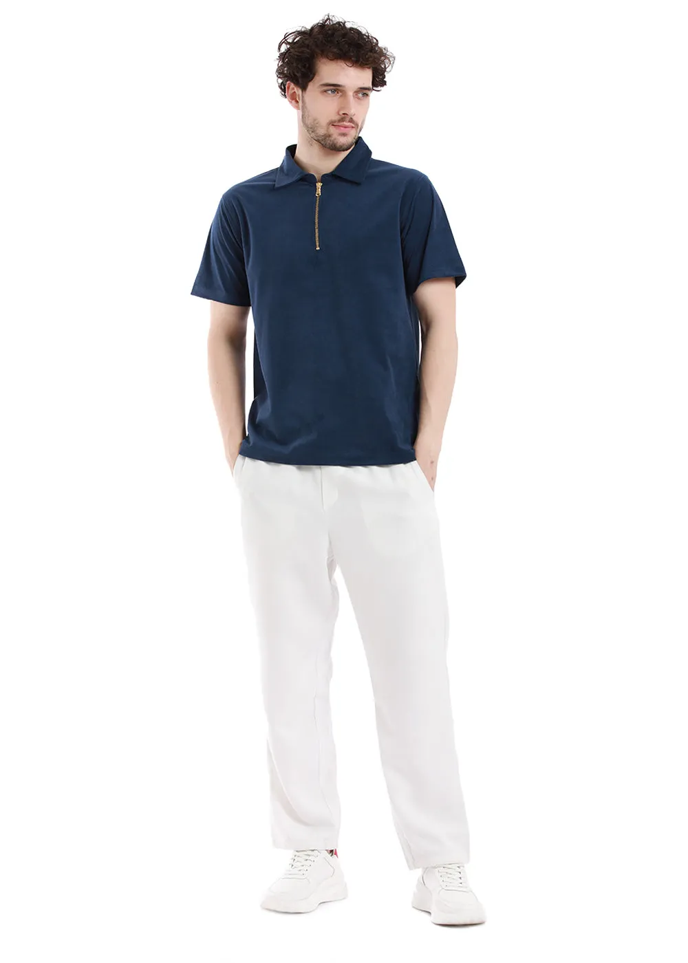 Blue Sapphire Zip polo T-shirt