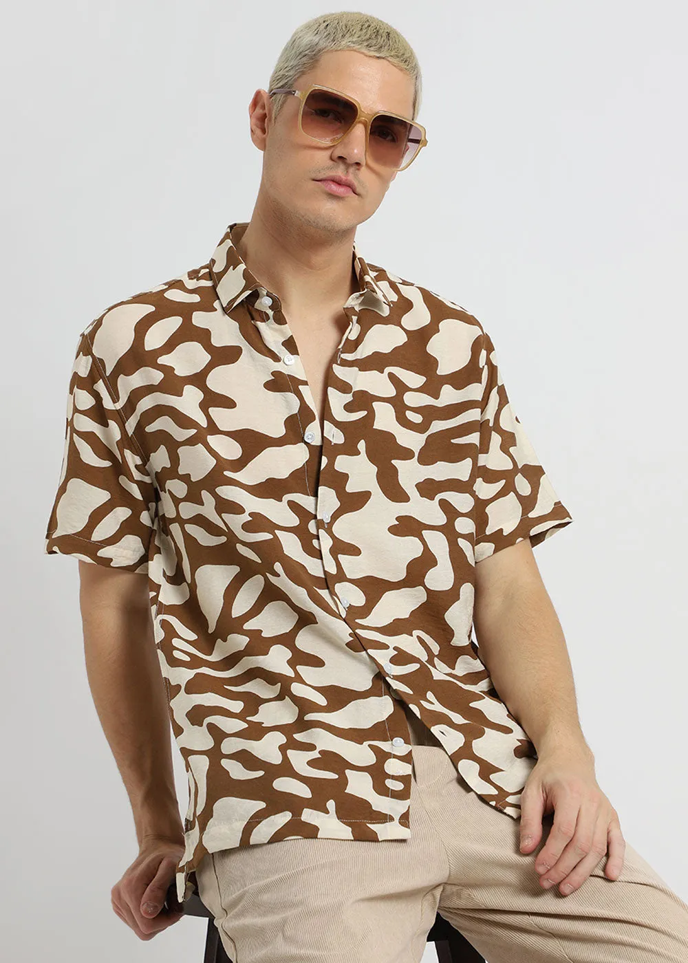 Brown Abstract Printed Shirt