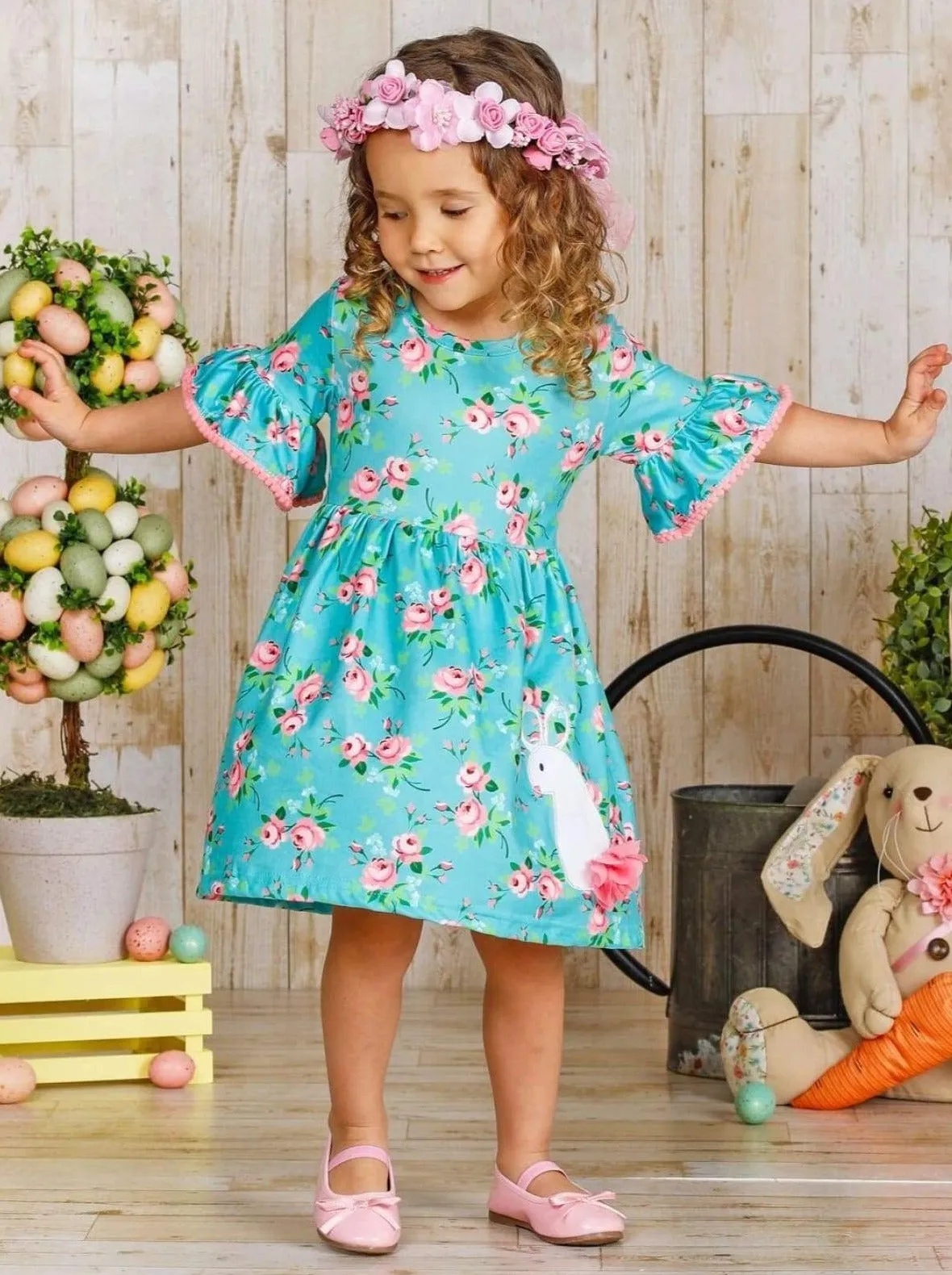 Bunny Floral Ruffle Sleeve Dress