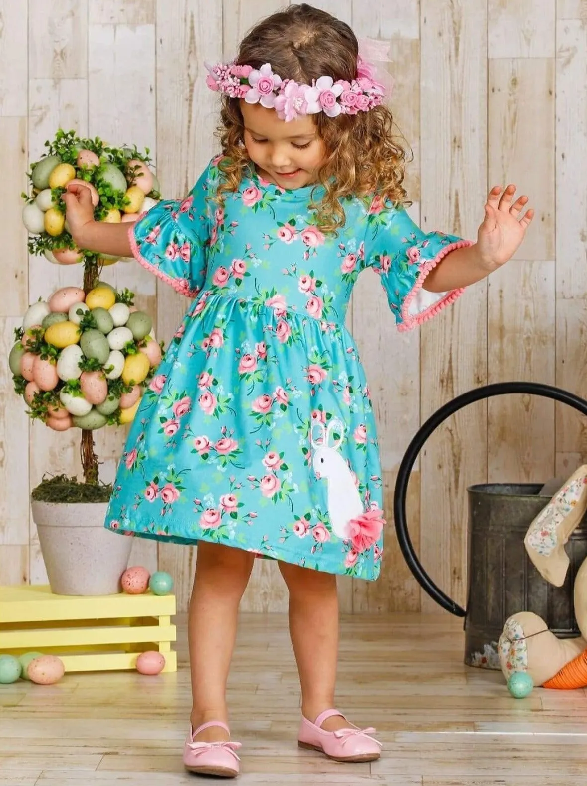 Bunny Floral Ruffle Sleeve Dress