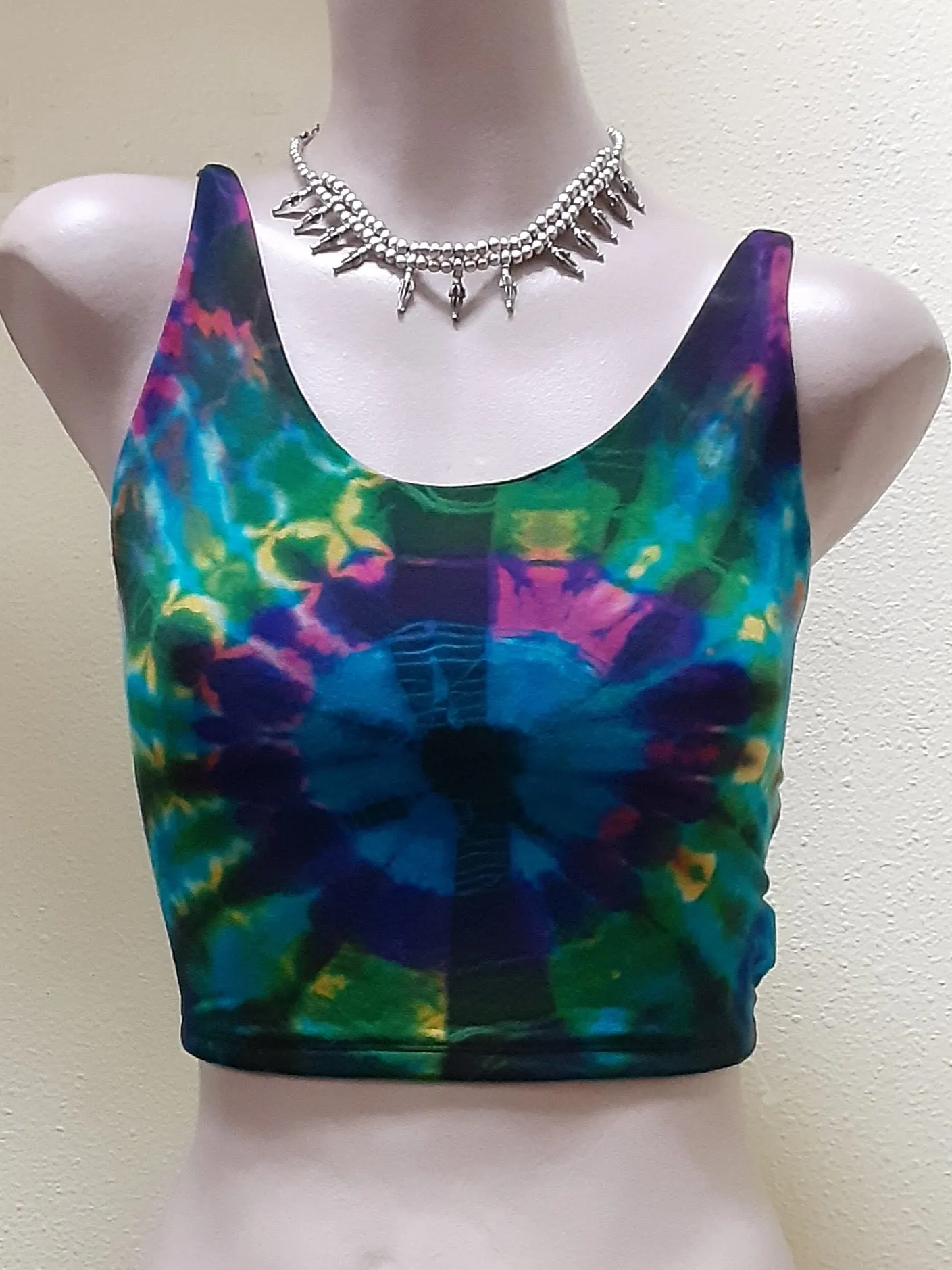 Cage Back Crop Top - Tie-dye - Teal